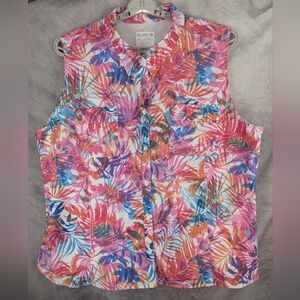 Reel Legends 3X Sleeveless Floral Fishing Button Down Shirt Like New